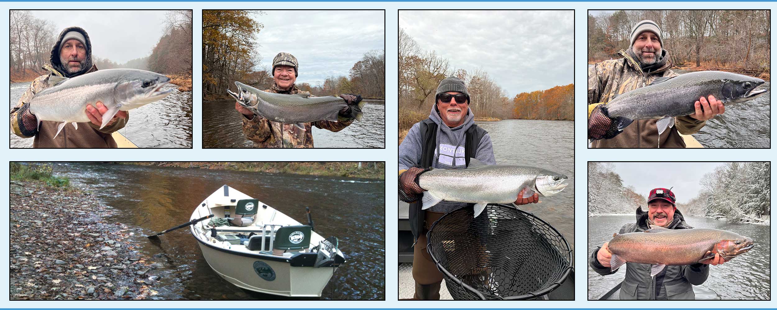 several photos of fishing in Salmon River in the Fall